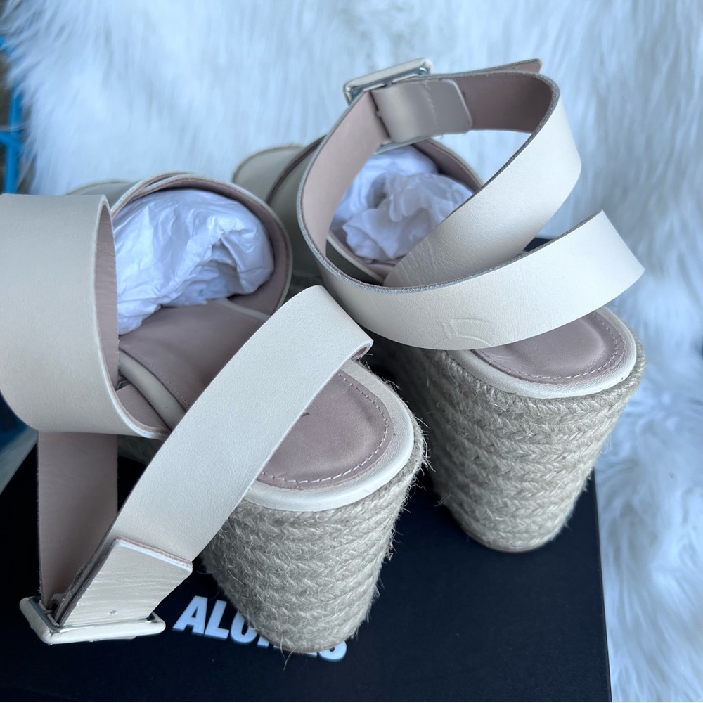 Alohas Lyla Cream Espadrille Platform Sandals Ankle Wrap Leather 9/40 $210 - Picture 6 of 11